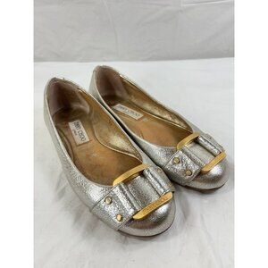 Jimmy Choo Morse Leather Silver Metallic Ballet Flats Size 6